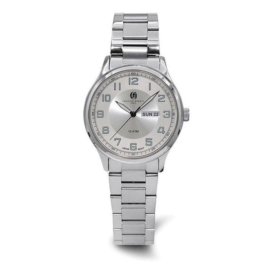Charles Hubert  Mens Stainless Steel Analog Watch With Date Display & Silver Dial
