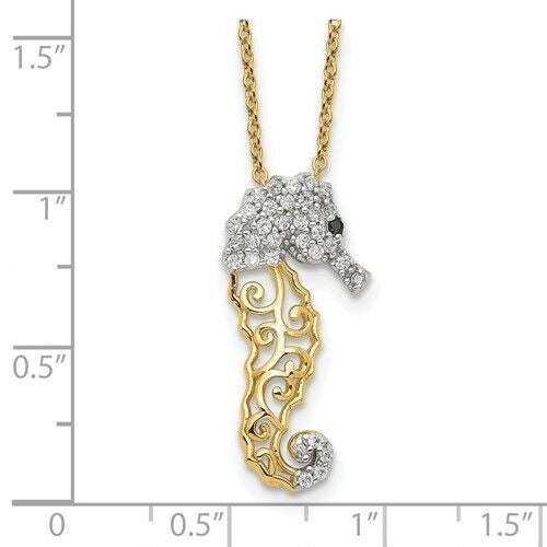 Sterling Silver Gold Plated Filigree Cubic Zirconia Sea Horse Necklace