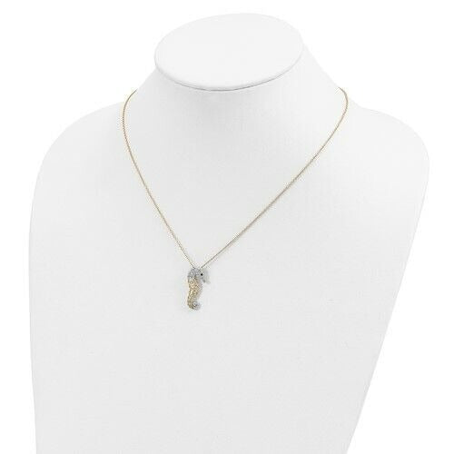 Sterling Silver Gold Plated Filigree Cubic Zirconia Sea Horse Necklace