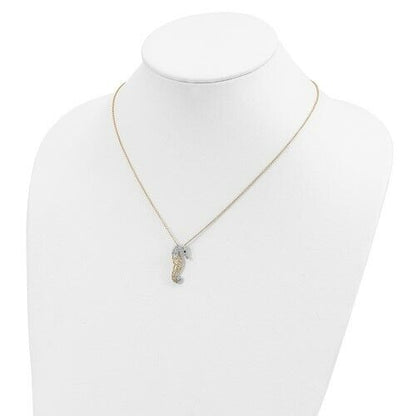 Sterling Silver Gold Plated Filigree Cubic Zirconia Sea Horse Necklace