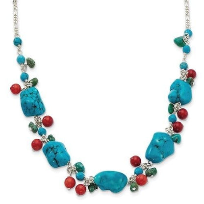 Sterling Silver Dyed Howlite Turquoise Red Coral Necklace
