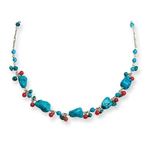 Sterling Silver Dyed Howlite Turquoise Red Coral Necklace