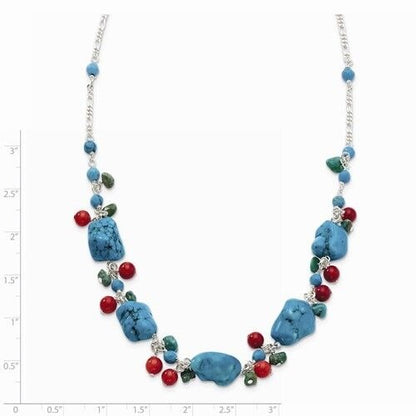 Sterling Silver Dyed Howlite Turquoise Red Coral Necklace