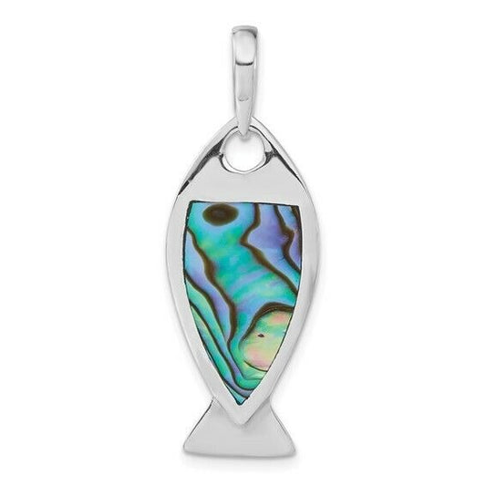 Sterling Silver 925 Polished Abalone Fish Pendant