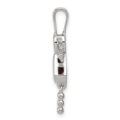 Sterling Silver Rhodium CZ and Birthstone Purple February Glass Girl Pendant