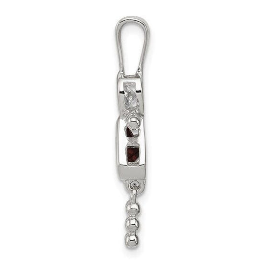 Sterling Silver Rhodium CZ and Birthstone Purple February Glass Girl Pendant
