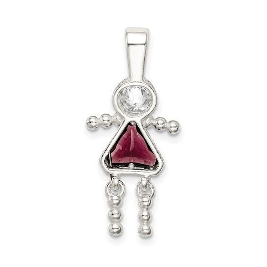 Sterling Silver Rhodium CZ and Birthstone Purple February Glass Girl Pendant