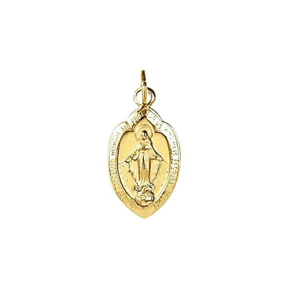 14K Yellow Gold Oval Miraculous Medal Virgin Mary Pendant 18x12mm Religious Charm