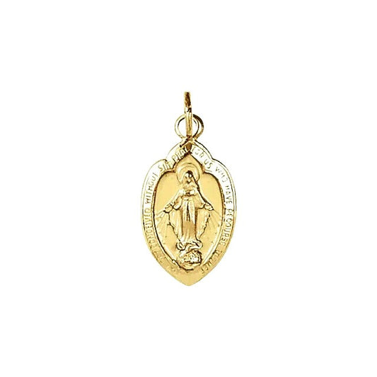 14K Yellow Gold Oval Miraculous Medal Virgin Mary Pendant 18x12mm Religious Charm
