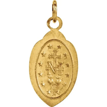 14K Yellow Gold Oval Miraculous Medal Virgin Mary Pendant 18x12mm Religious Charm
