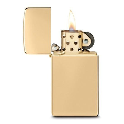 Zippo Slim High Polish Brass Lighter - Gold Tone Finish Made In USA Reliable Design