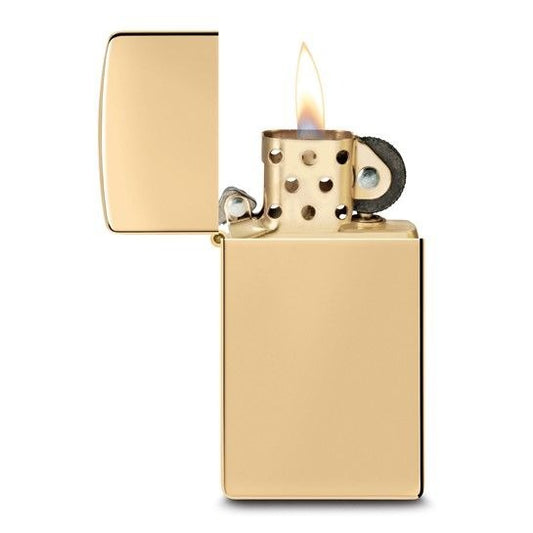 Zippo Slim High Polish Brass Lighter - Gold Tone Finish Made In USA Reliable Design
