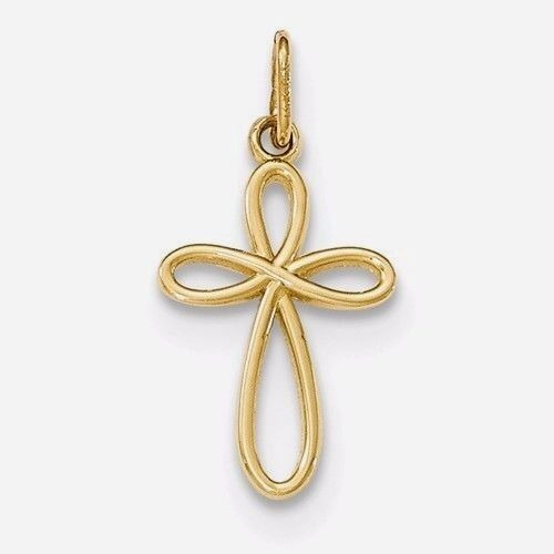 14K Yellow Gold Polished Small Ribbon Cross Pendant 23mm Long