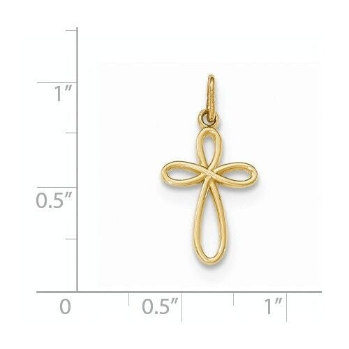 14K Yellow Gold Polished Small Ribbon Cross Pendant 23mm Long