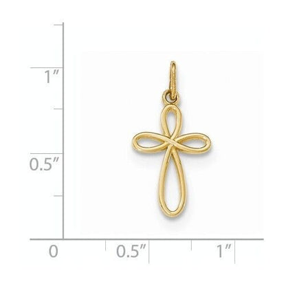 14K Yellow Gold Polished Small Ribbon Cross Pendant 23mm Long