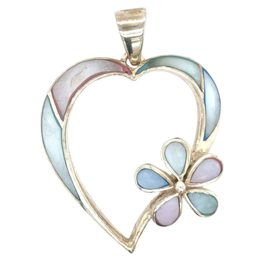 .925 Sterling Silver Heart and Flower Pendant 18.2g