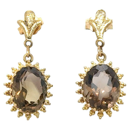 Smokey Quartz 10k Yellow Gold Dangle Earrings 2.4g