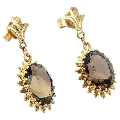 Smokey Quartz 10k Yellow Gold Dangle Earrings 2.4g