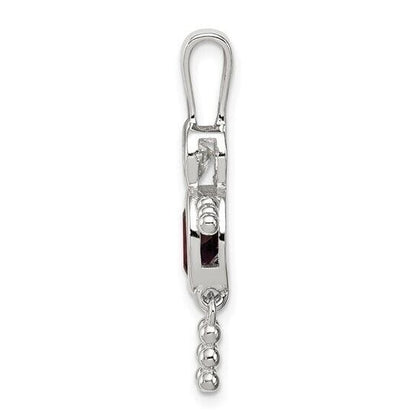 Sterling Silver Rhodium CZ and Birthstone Purple February Glass Boy Pendant