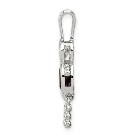 Sterling Silver Rhodium CZ and Birthstone Purple February Glass Boy Pendant