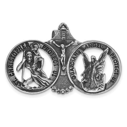 Silver-tone St. Christopher and Guardian Angel Visor Clip