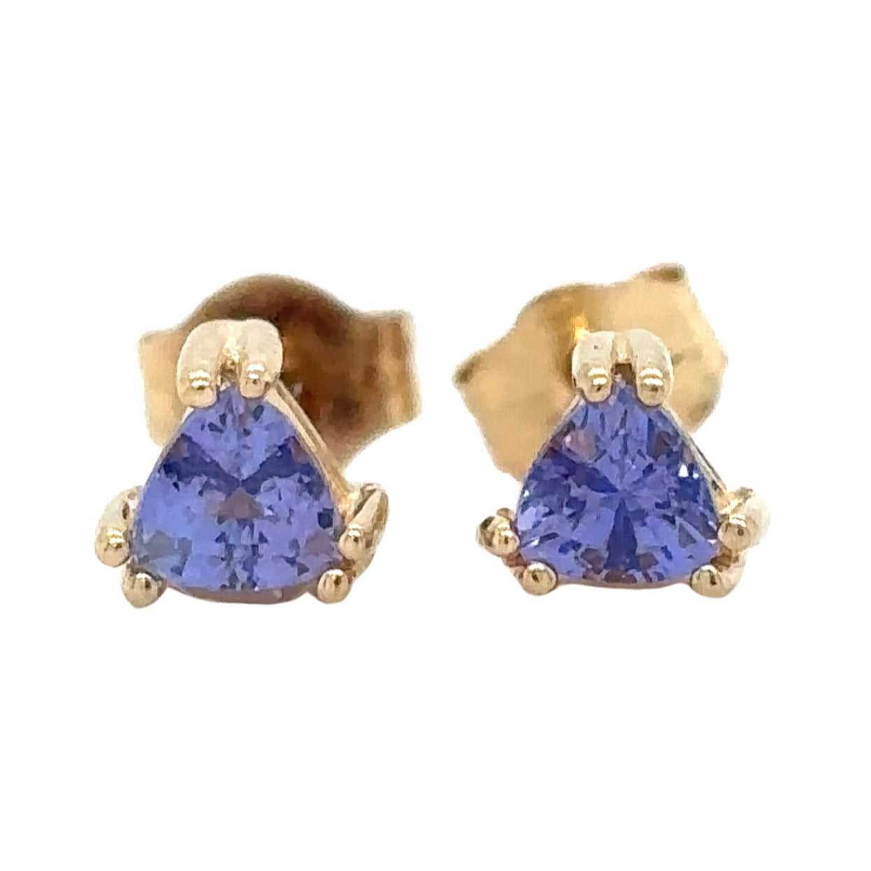 14K Yellow Gold Tanzanite Trillion Stud Earrings 0.8g