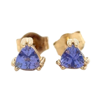 14K Yellow Gold Tanzanite Trillion Stud Earrings 0.8g