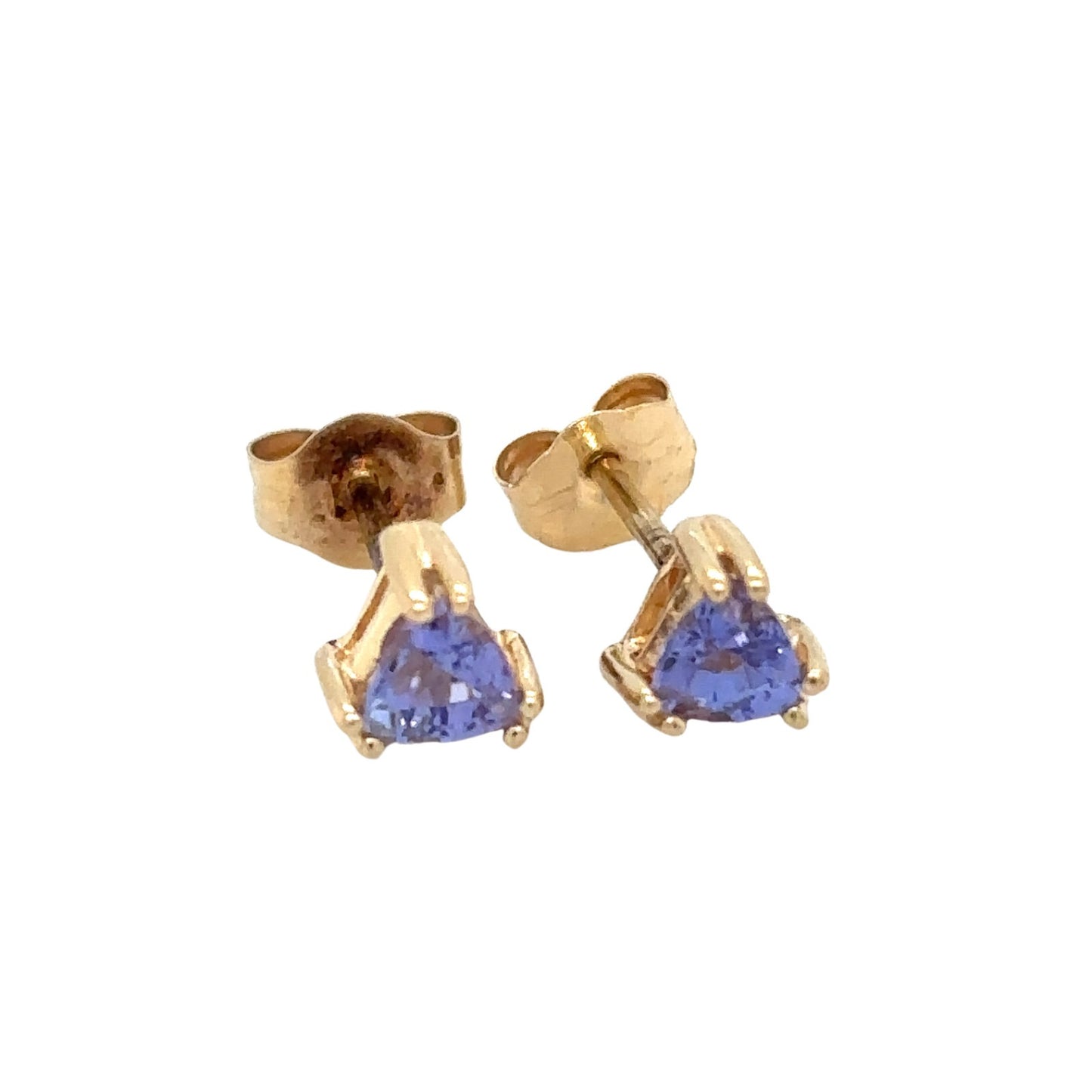 14K Yellow Gold Tanzanite Trillion Stud Earrings 0.8g