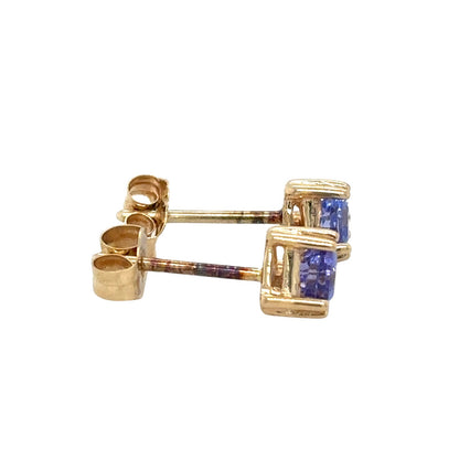 14K Yellow Gold Tanzanite Trillion Stud Earrings 0.8g