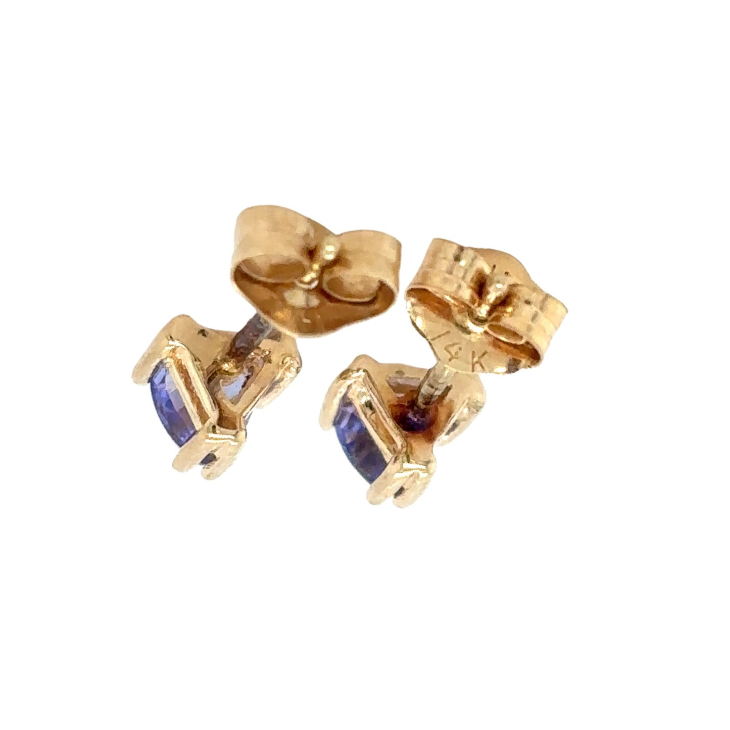 14K Yellow Gold Tanzanite Trillion Stud Earrings 0.8g