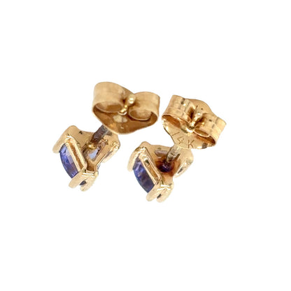 14K Yellow Gold Tanzanite Trillion Stud Earrings 0.8g