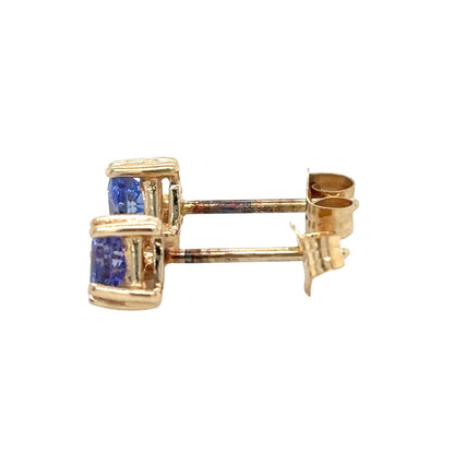 14K Yellow Gold Tanzanite Trillion Stud Earrings 0.8g