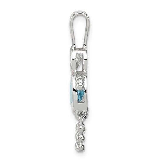 Sterling Silver Rhodium-plated CZ and Birthstone Blue December Glass Boy Pendant