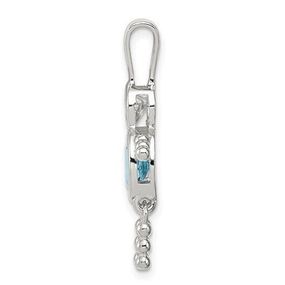 Sterling Silver Rhodium-plated CZ and Birthstone Blue December Glass Boy Pendant