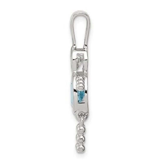 Sterling Silver Rhodium-plated CZ and Birthstone Blue December Glass Boy Pendant