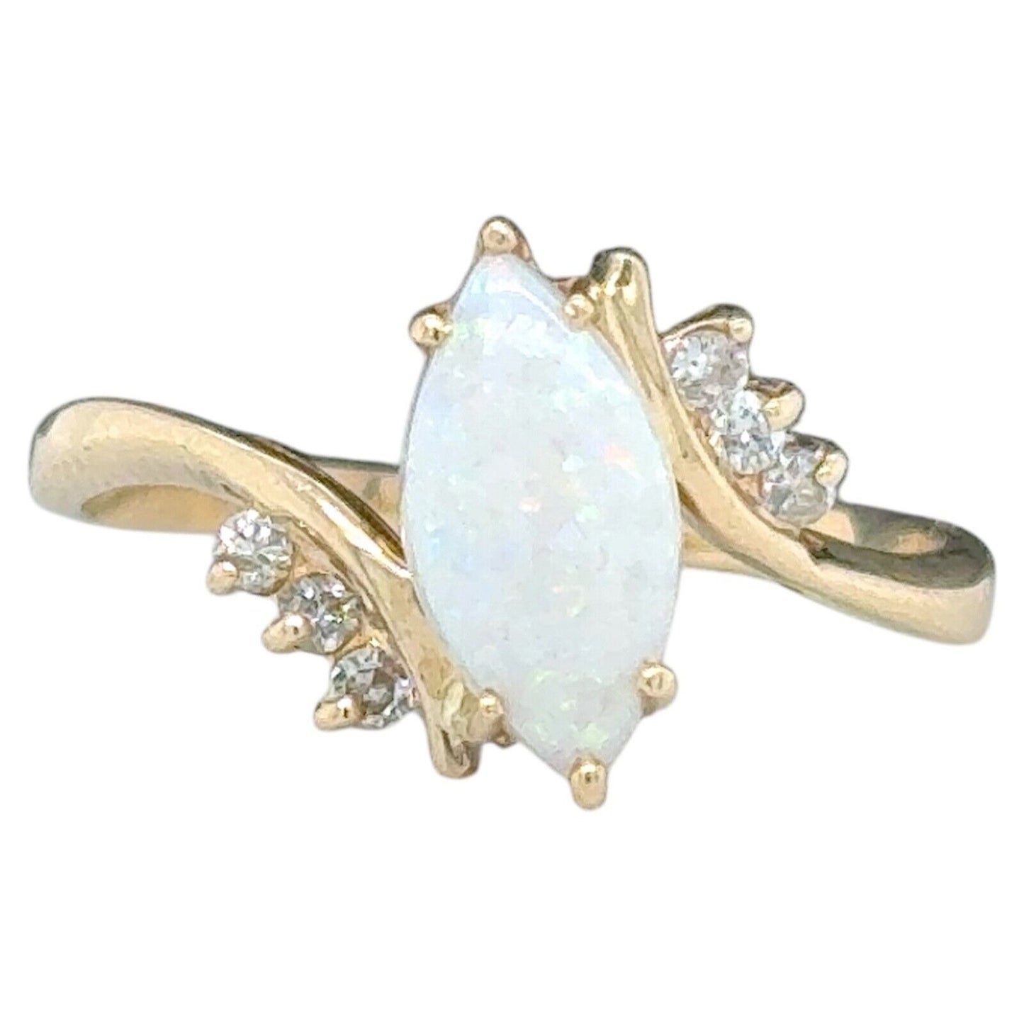 14K Yellow Gold Marquise Opal Ring With Diamond Accents Size 10.5 3.5g