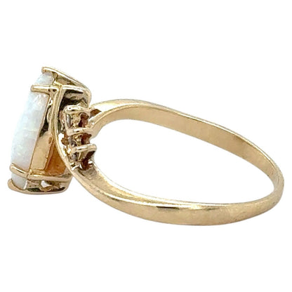 14K Yellow Gold Marquise Opal Ring With Diamond Accents Size 10.5 3.5g