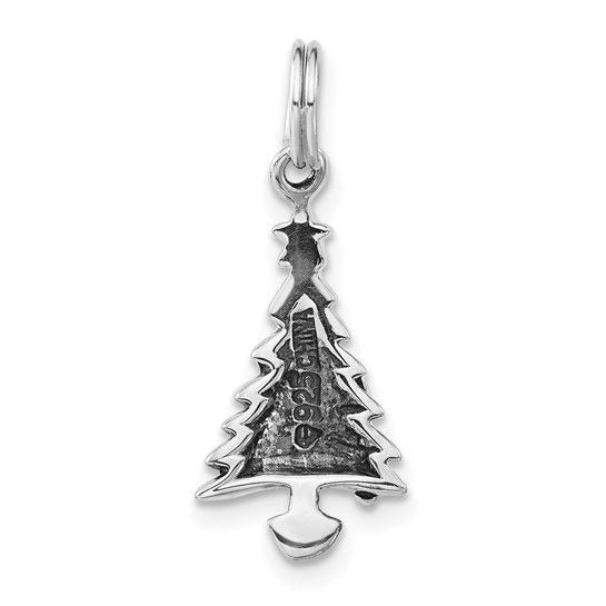 Sterling Silver Enameled Christmas Tree Charm 25mm With Red Accents