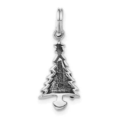 Sterling Silver Enameled Christmas Tree Charm 25mm With Red Accents