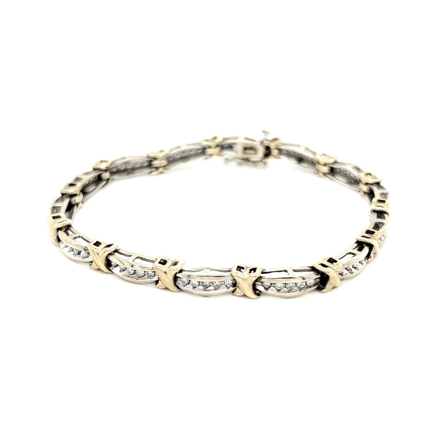 10k Two-Tone Gold Diamond Bracelet 7.25" Long 3/4ct Total Weight 12.6g