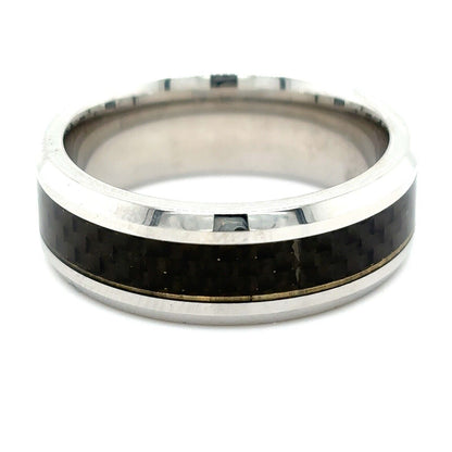 Dura Cobalt 8 mm Beveled-Edge Band With Black Carbon Fiber Inlay Size 10.5