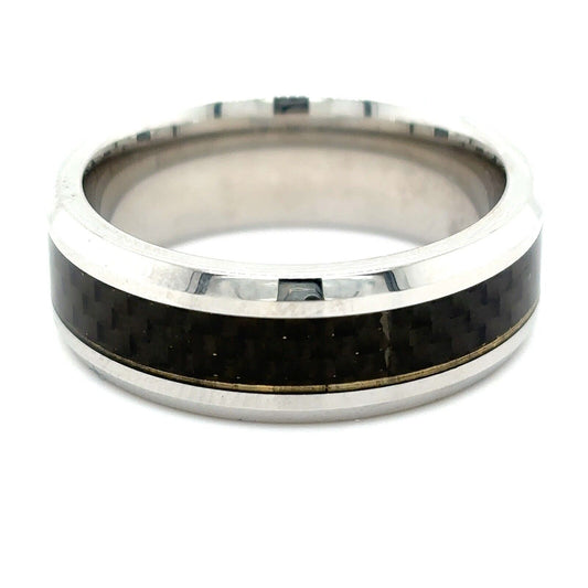 Dura Cobalt 8 mm Beveled-Edge Band With Black Carbon Fiber Inlay Size 10.5