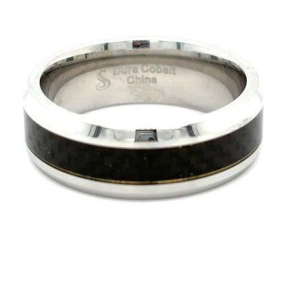 Dura Cobalt 8 mm Beveled-Edge Band With Black Carbon Fiber Inlay Size 10.5