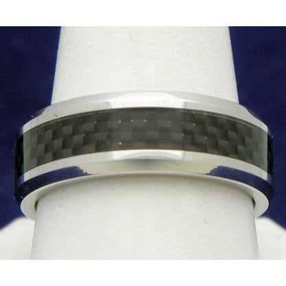 Dura Cobalt 8 mm Beveled-Edge Band With Black Carbon Fiber Inlay Size 10.5