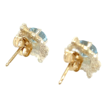14k Yellow Gold Blue Topaz Solitaire Earrings 2.2g