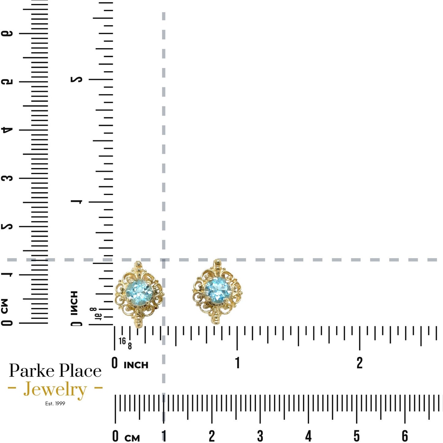14k Yellow Gold Blue Topaz Solitaire Earrings 2.2g