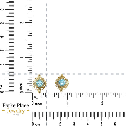 14k Yellow Gold Blue Topaz Solitaire Earrings 2.2g