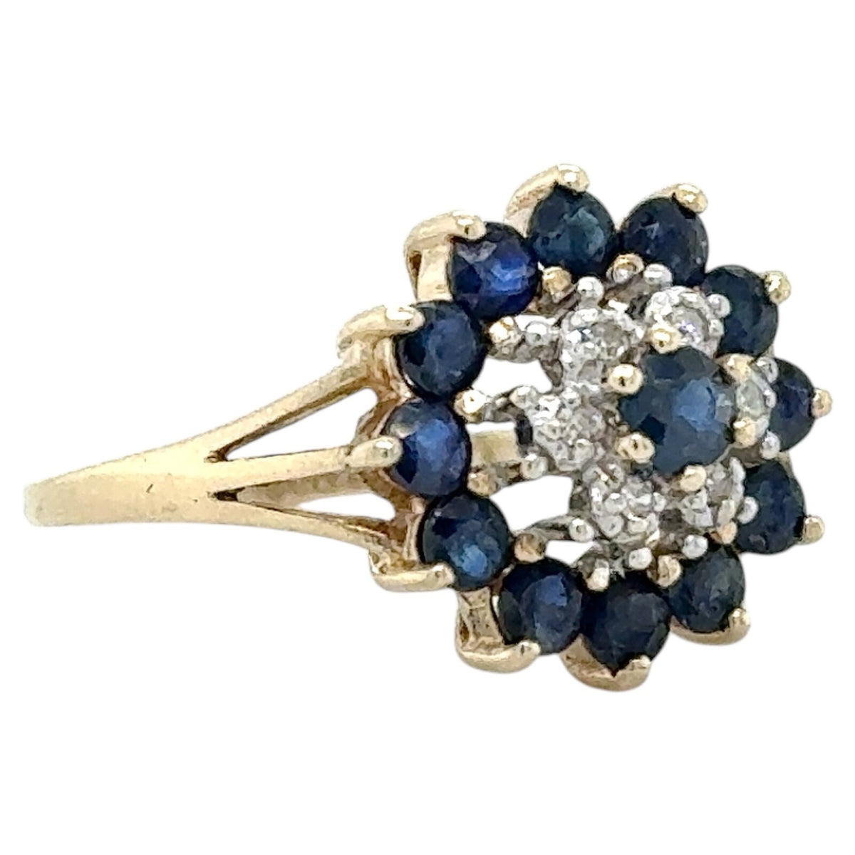 Sapphire & Diamond Cluster 10k Yellow Gold Ring 2.2g Size 6.25