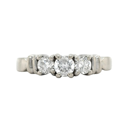 1/2ctw Three-Stone Diamond Size 14k White Gold Engagement Ring 3.4g Size 4.75
