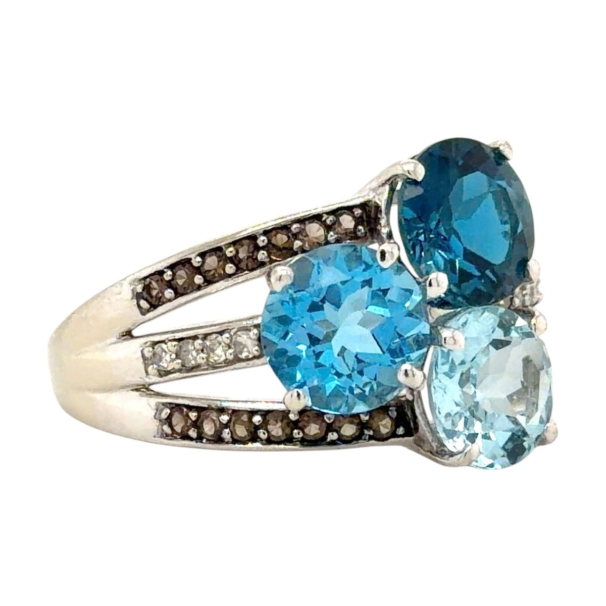 Blue Topaz, Diamond & Smokey Quartz 10k White Gold Ring 4.5g Size 8.5